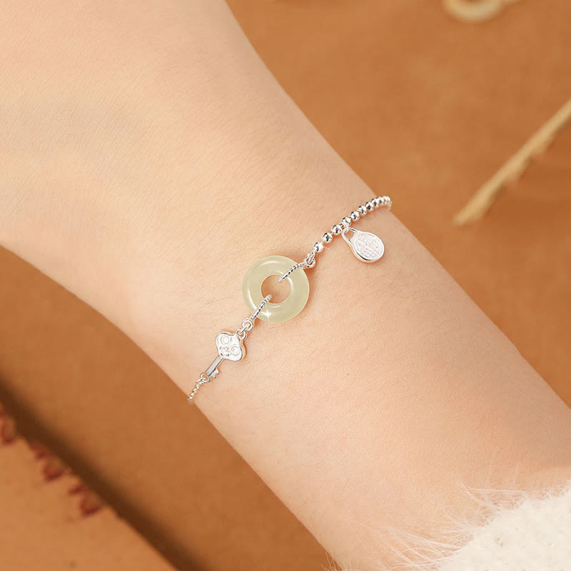 Bracelet porte-bonheur en argent sterling 925 et jade Hetian