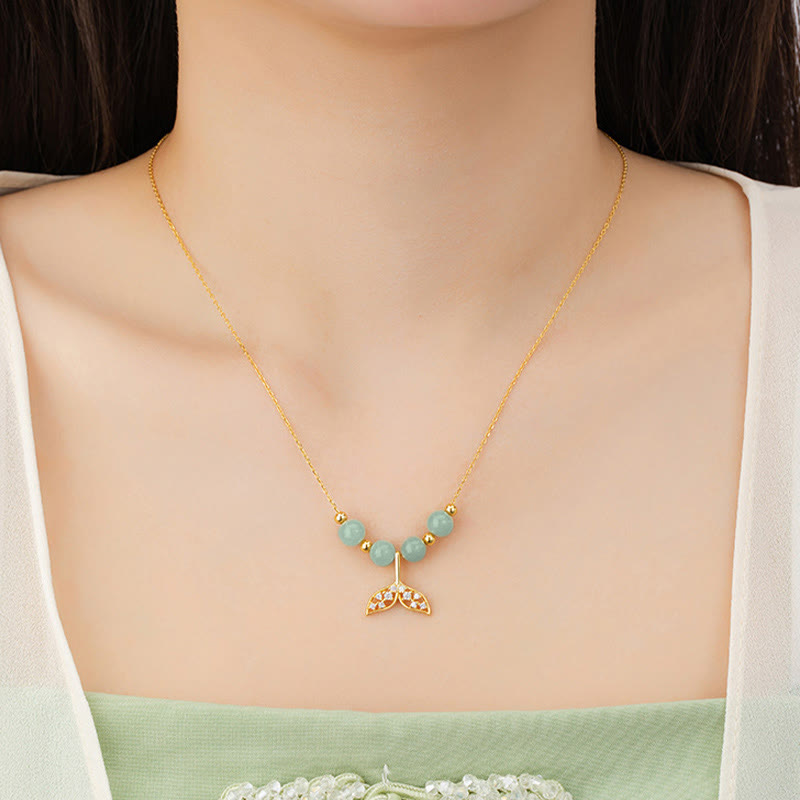 Collier porte-bonheur en argent sterling 925 et jade Hetian