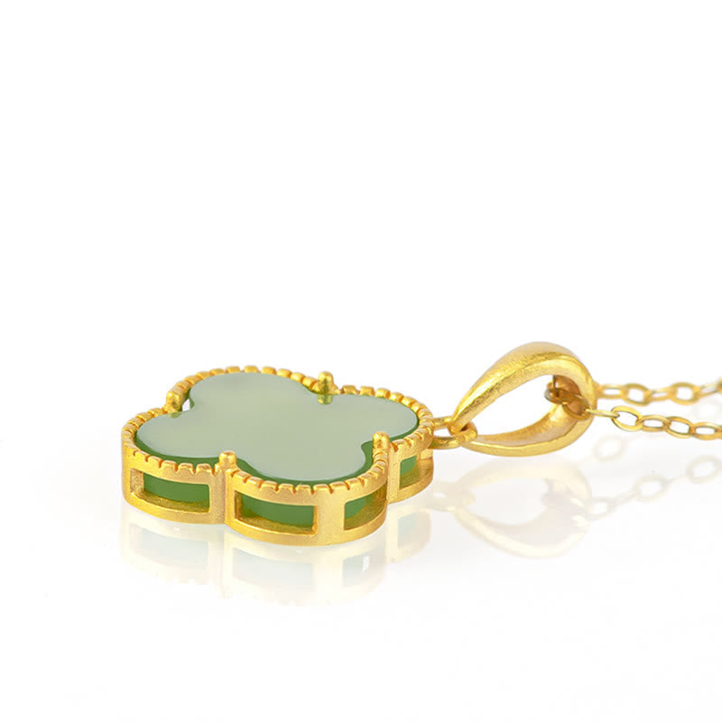 Collier porte-bonheur en argent sterling 925 et jade Hetian avec trèfle à quatre feuilles