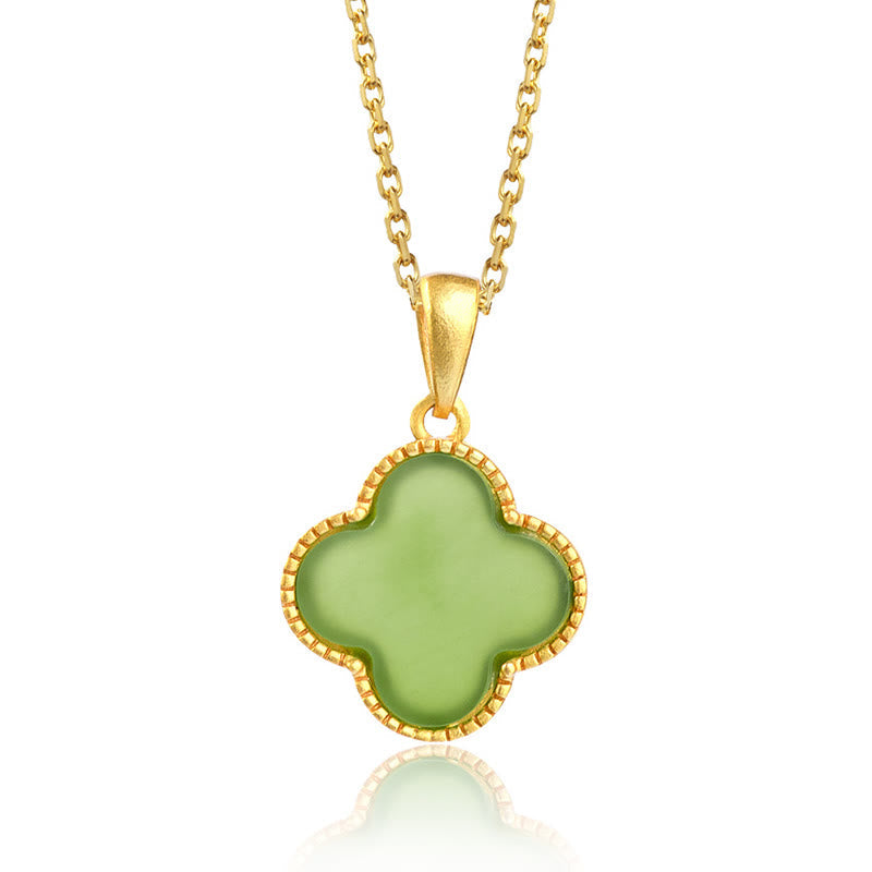 Collier porte-bonheur en argent sterling 925 et jade Hetian avec trèfle à quatre feuilles