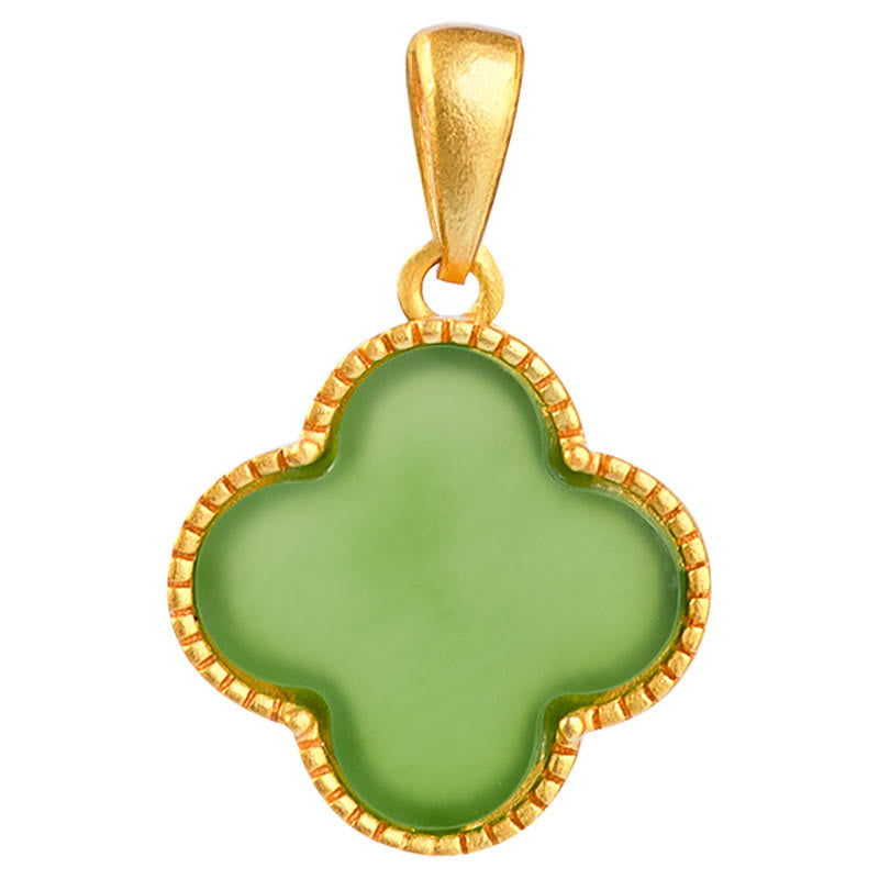 Collier porte-bonheur en argent sterling 925 et jade Hetian avec trèfle à quatre feuilles