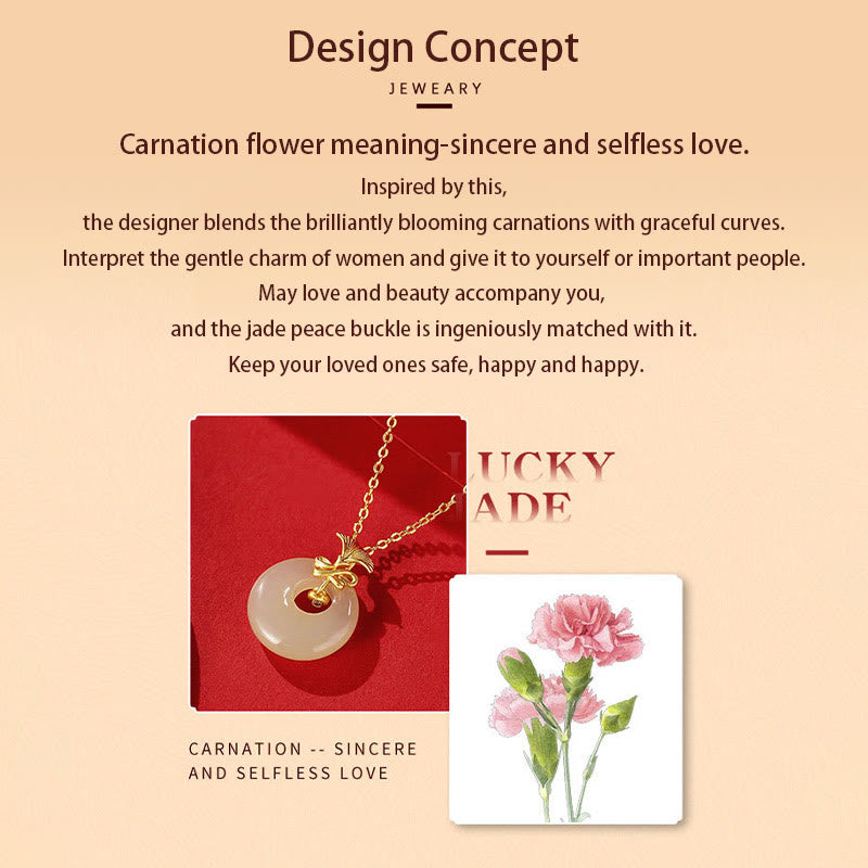 Collier en argent sterling 925 avec œillet en jade Hetian et fleur de prospérité
