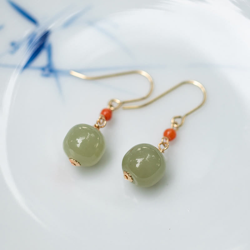 Boucles d'oreilles pendantes en argent sterling 925 et jade pour la chance et la prospérité