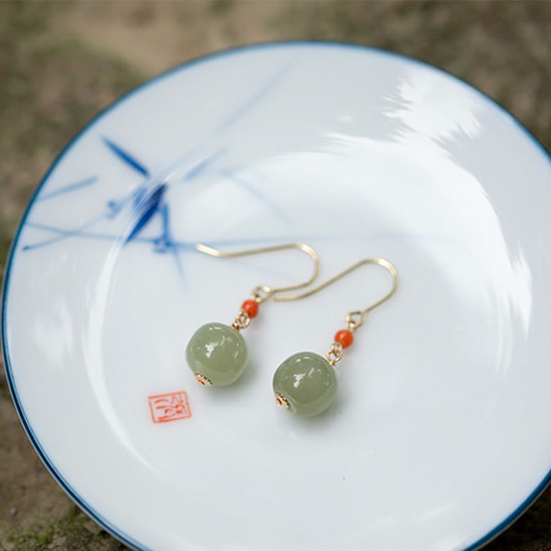 Boucles d'oreilles pendantes en argent sterling 925 et jade pour la chance et la prospérité