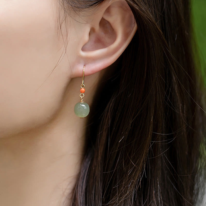 Boucles d'oreilles pendantes en argent sterling 925 et jade pour la chance et la prospérité