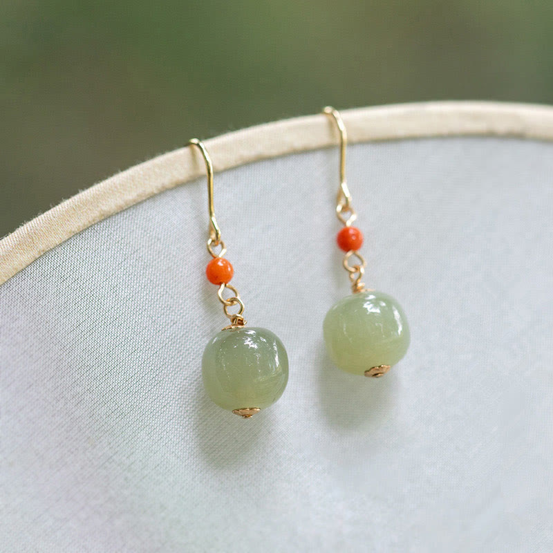 Boucles d'oreilles pendantes en argent sterling 925 et jade pour la chance et la prospérité