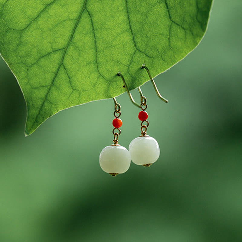 Boucles d'oreilles pendantes en argent sterling 925 et jade pour la chance et la prospérité
