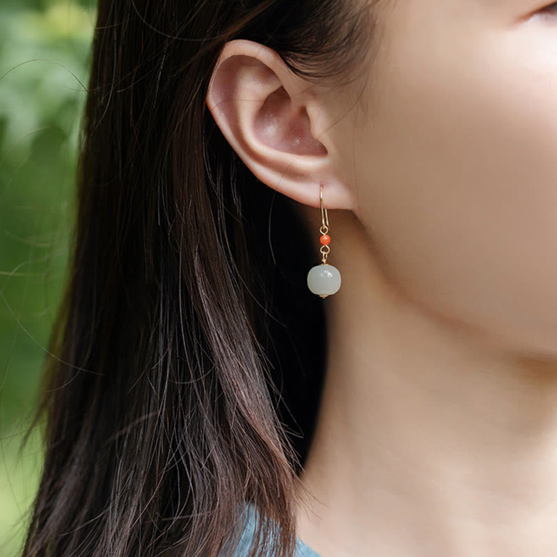 Boucles d'oreilles pendantes en argent sterling 925 et jade pour la chance et la prospérité