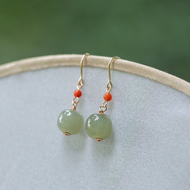 Boucles d'oreilles pendantes en argent sterling 925 et jade pour la chance et la prospérité
