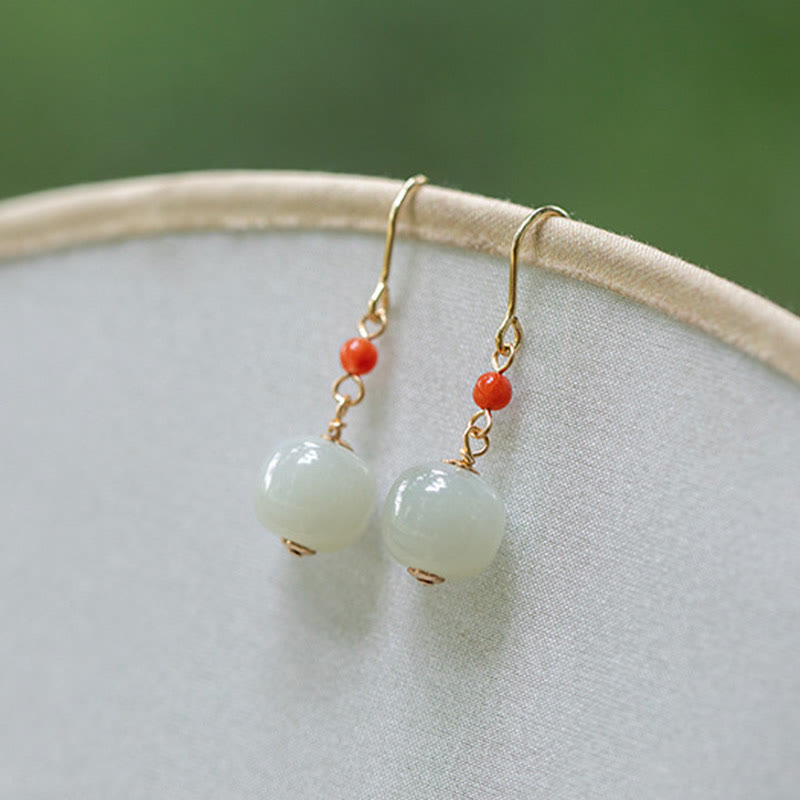 Boucles d'oreilles pendantes en argent sterling 925 et jade pour la chance et la prospérité