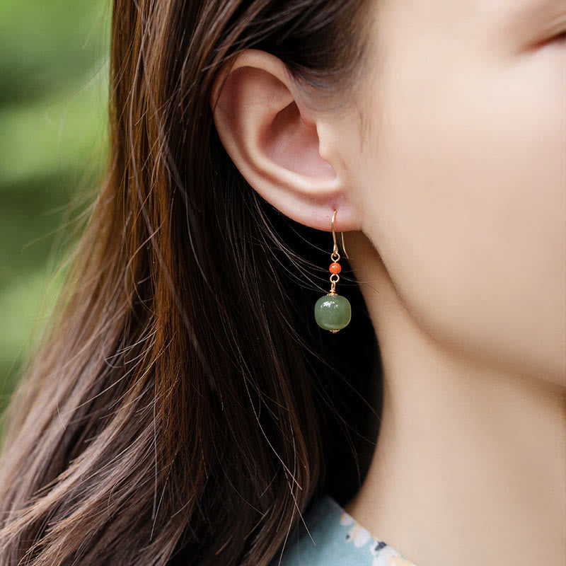 Boucles d'oreilles pendantes en argent sterling 925 et jade pour la chance et la prospérité