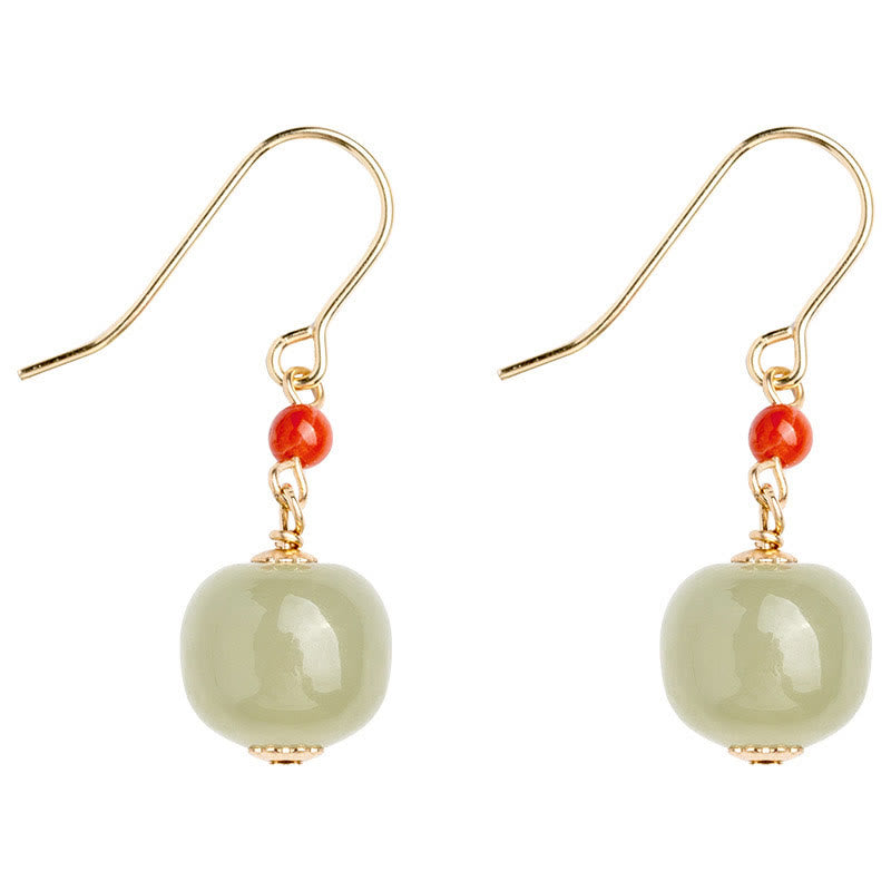 Boucles d'oreilles pendantes en argent sterling 925 et jade pour la chance et la prospérité
