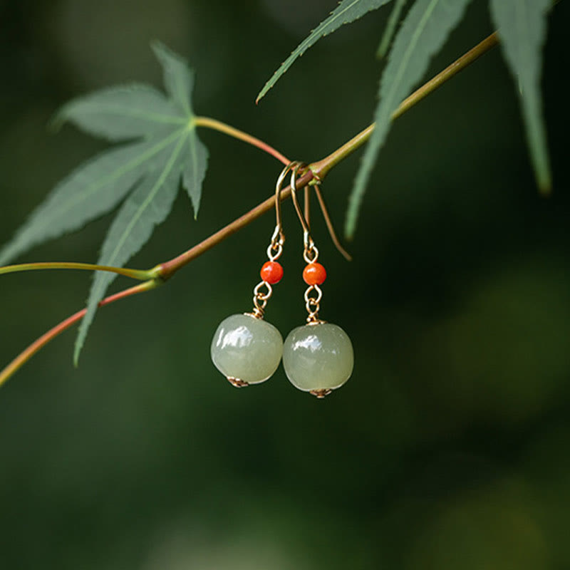 Boucles d'oreilles pendantes en argent sterling 925 et jade pour la chance et la prospérité