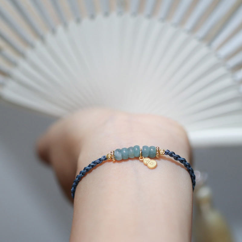 Bracelet porte-bonheur en argent sterling 925 et jade Fu