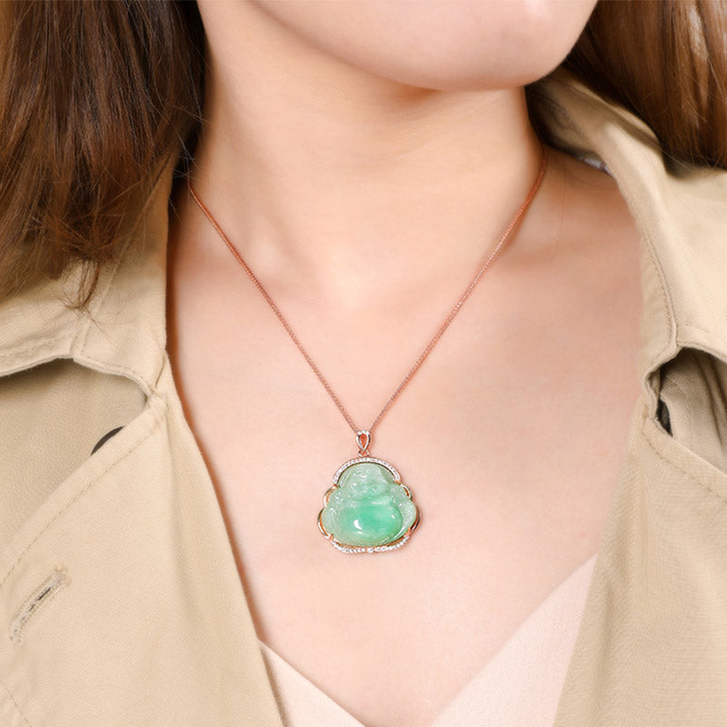 Collier de prospérité en argent sterling 925 et jade avec Bouddha rieur