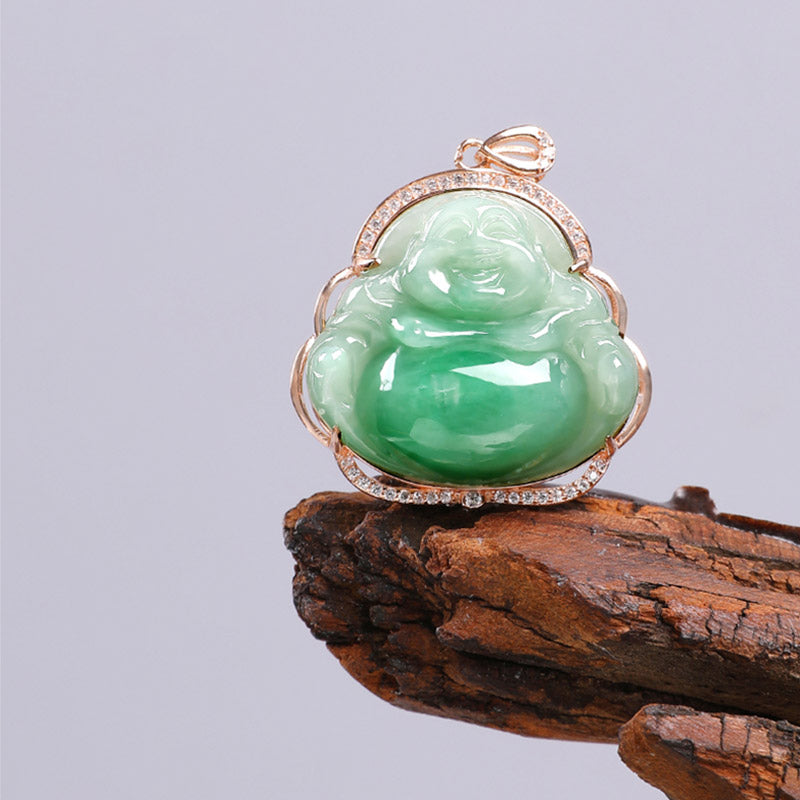 Collier de prospérité en argent sterling 925 et jade avec Bouddha rieur