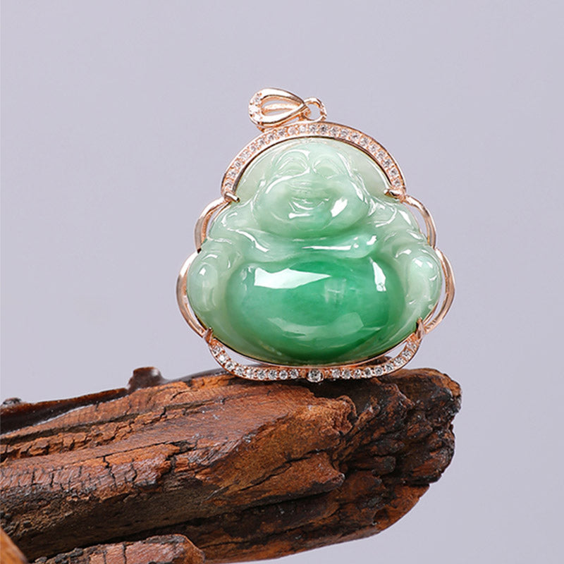 Collier de prospérité en argent sterling 925 et jade avec Bouddha rieur