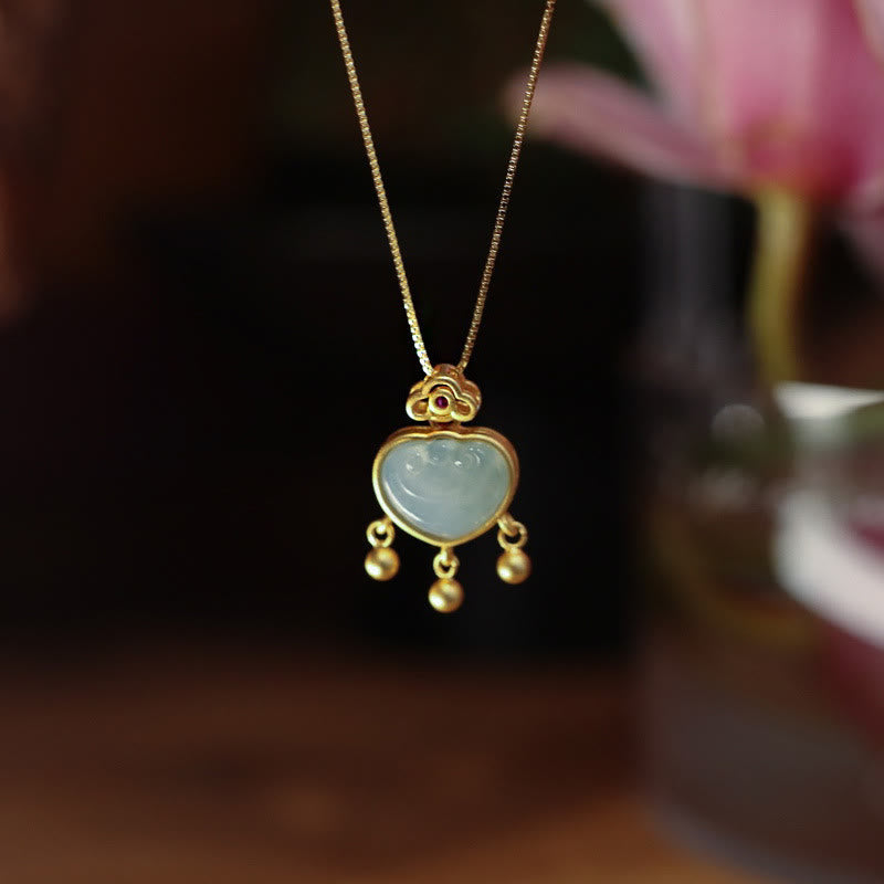 Collier en argent sterling 925 et jade pour la chance et la prospérité