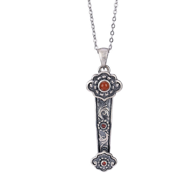 Collier en argent sterling 925 et jade avec poignée Ruyi pour bénédictions