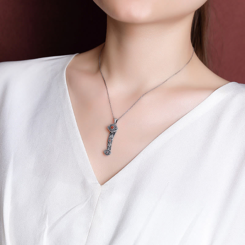 Collier en argent sterling 925 et jade avec poignée Ruyi pour bénédictions