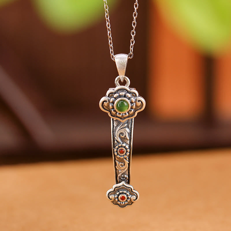 Collier en argent sterling 925 et jade avec poignée Ruyi pour bénédictions