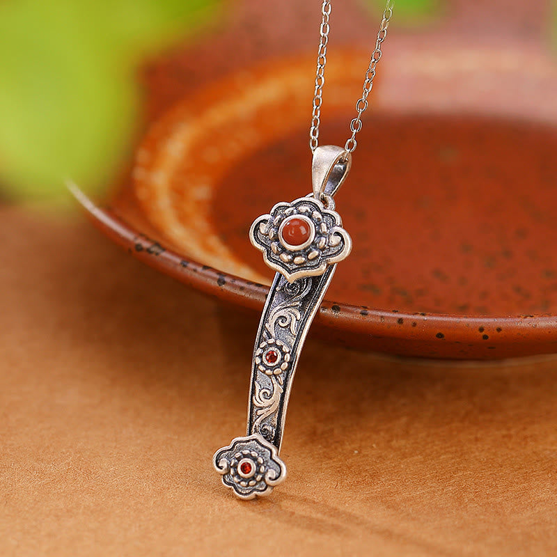 Collier en argent sterling 925 et jade avec poignée Ruyi pour bénédictions
