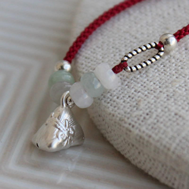 Bracelet d'abondance en argent sterling 925 et jade rouge