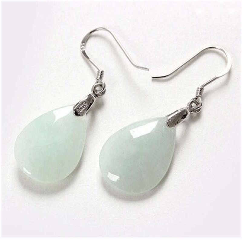 Boucles d'oreilles pendantes en argent sterling 925 et jade en forme de goutte d'eau