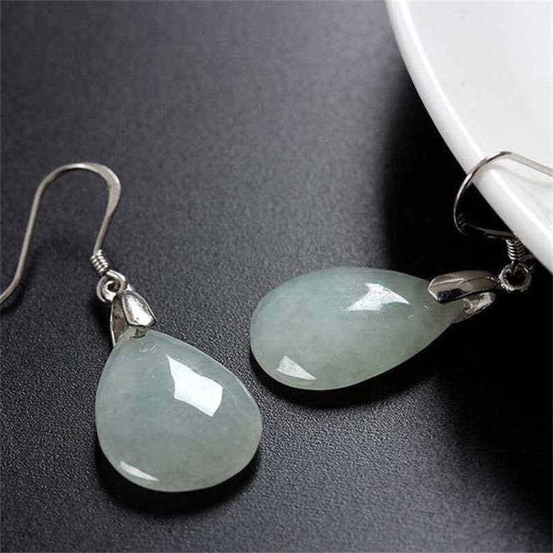 Boucles d'oreilles pendantes en argent sterling 925 et jade en forme de goutte d'eau