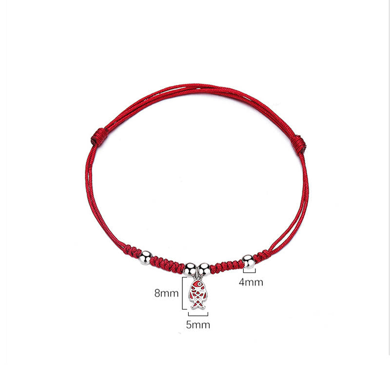 Bracelet porte-bonheur en argent sterling 925, motif poisson koï, en corde rouge tressée