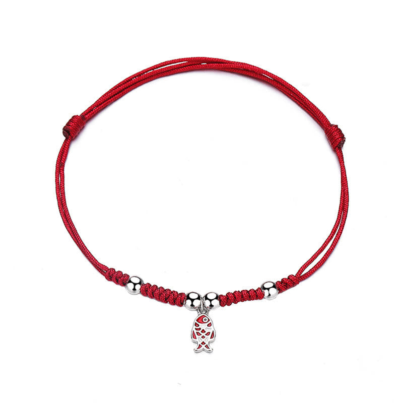 Bracelet porte-bonheur en argent sterling 925, motif poisson koï, en corde rouge tressée
