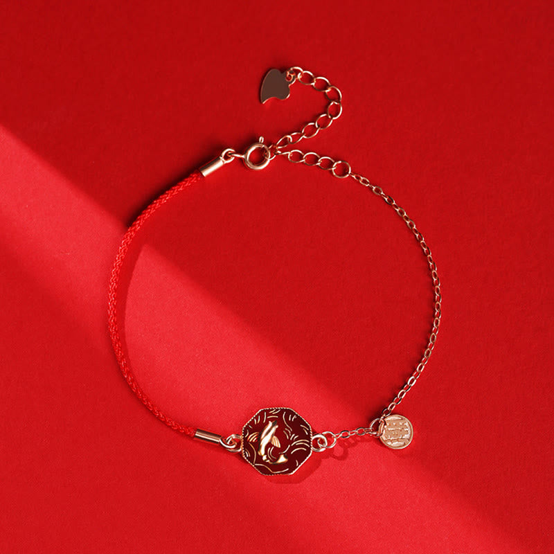 Bracelet porte-bonheur en argent sterling 925 avec motif poisson koï et changement de couleur