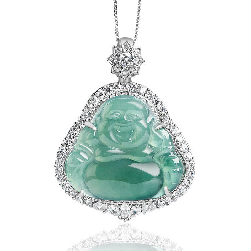 Collier en argent sterling 925 et jade Bouddha rieur pour la chance et l'abondance