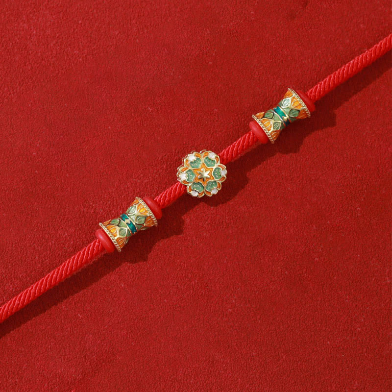Bracelet tambour lotus en argent sterling 925 avec corde rouge | Nouveaux départs