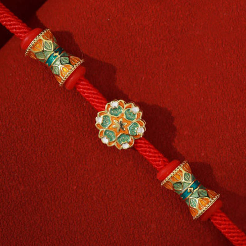 Bracelet tambour lotus en argent sterling 925 avec corde rouge | Nouveaux départs