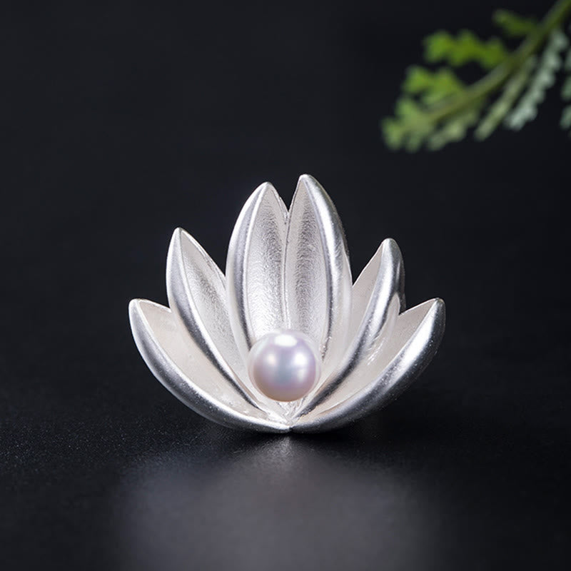 Broche en argent sterling 925 avec perle et fleur de lotus pour un nouveau départ