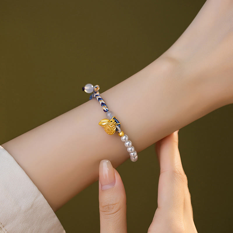 Bracelet en argent sterling 925 avec perles de lotus et calcédoine | Prospérité