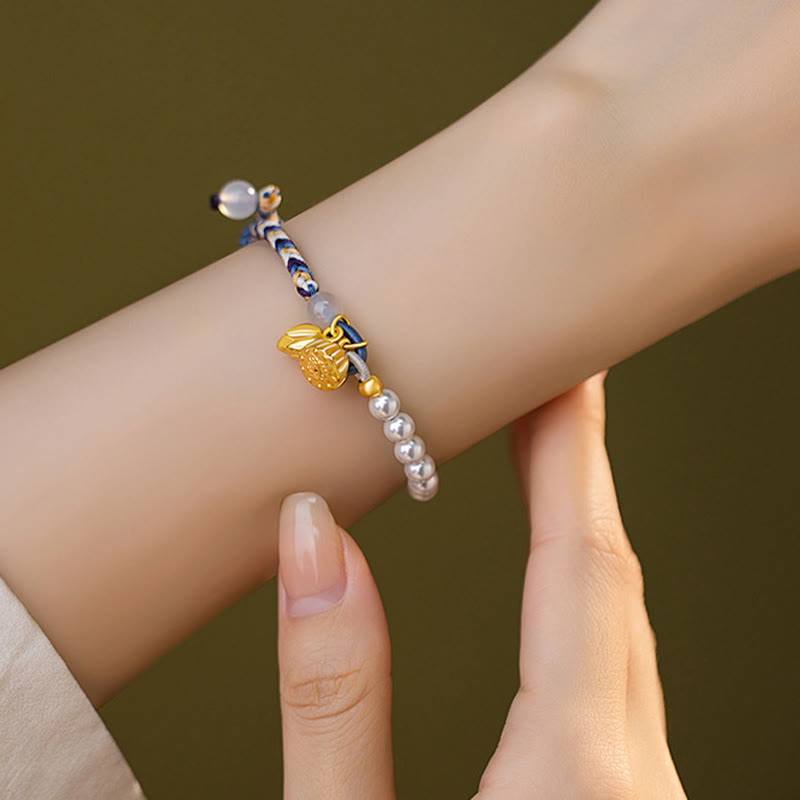 Bracelet en argent sterling 925 avec perles de lotus et calcédoine | Prospérité