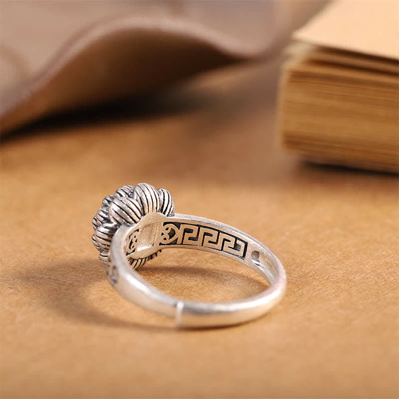 Bague de bénédiction et de confiance en argent sterling 925 avec agate rouge lotus