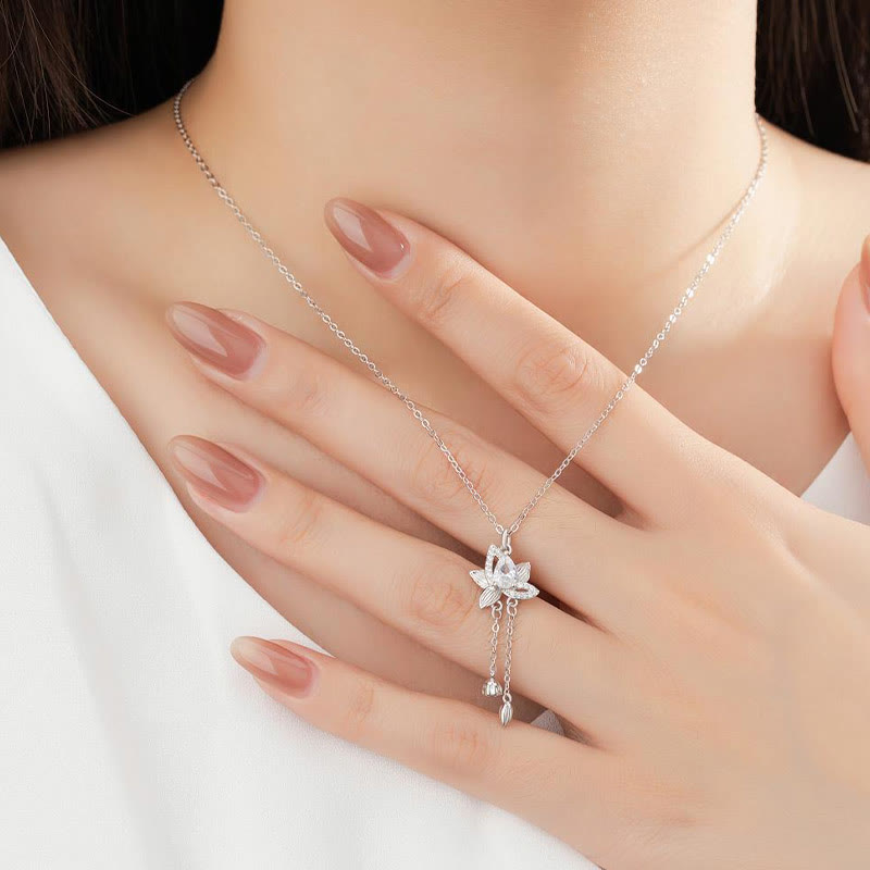 Collier d'illumination en argent sterling 925 et zircons de lotus