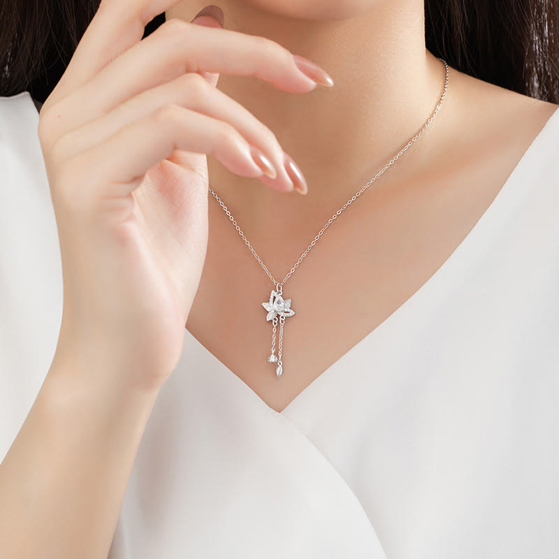 Collier d'illumination en argent sterling 925 et zircons de lotus