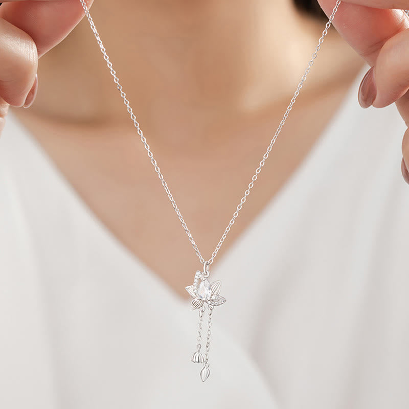 Collier d'illumination en argent sterling 925 et zircons de lotus