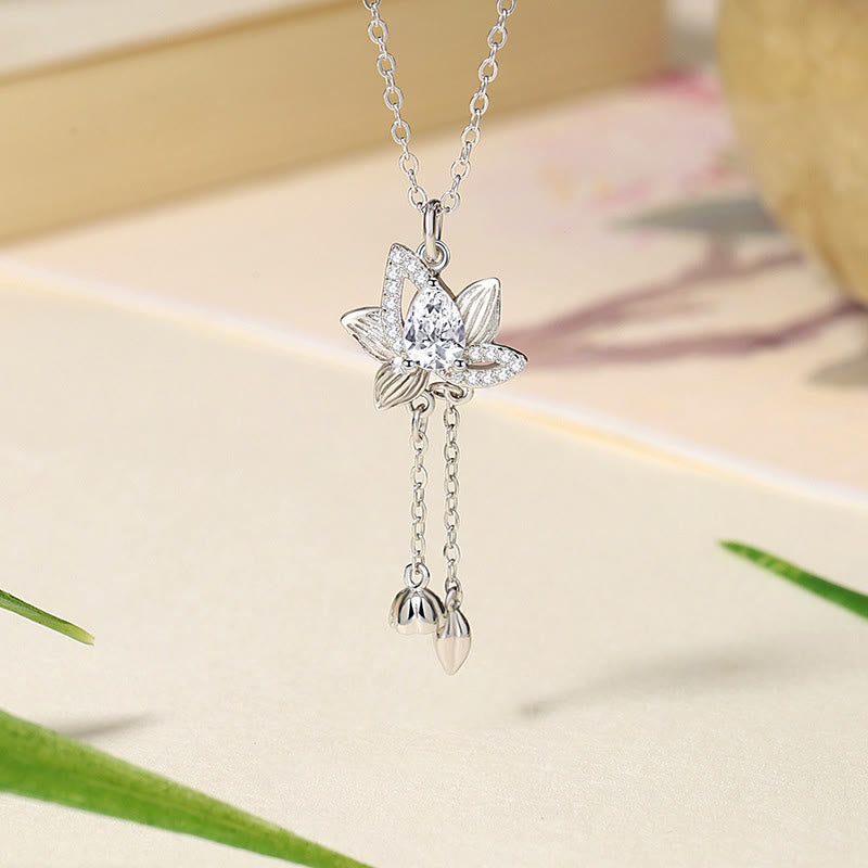 Collier d'illumination en argent sterling 925 et zircons de lotus