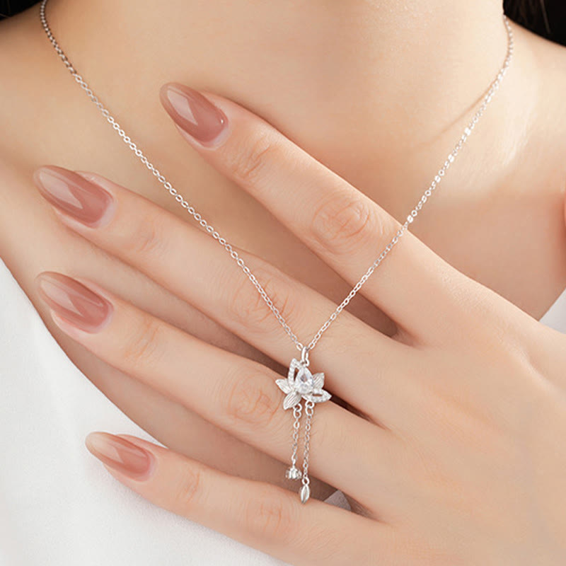Collier d'illumination en argent sterling 925 et zircons de lotus