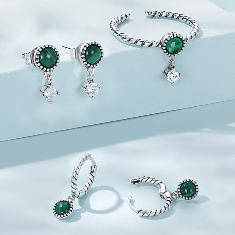 Boucles d'oreilles pendantes anti-anxiété en argent sterling 925 et malachite