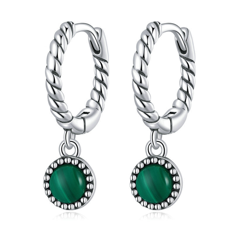 Boucles d'oreilles pendantes anti-anxiété en argent sterling 925 et malachite