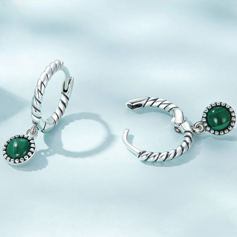 Boucles d'oreilles pendantes anti-anxiété en argent sterling 925 et malachite