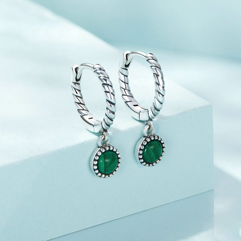 Boucles d'oreilles pendantes anti-anxiété en argent sterling 925 et malachite