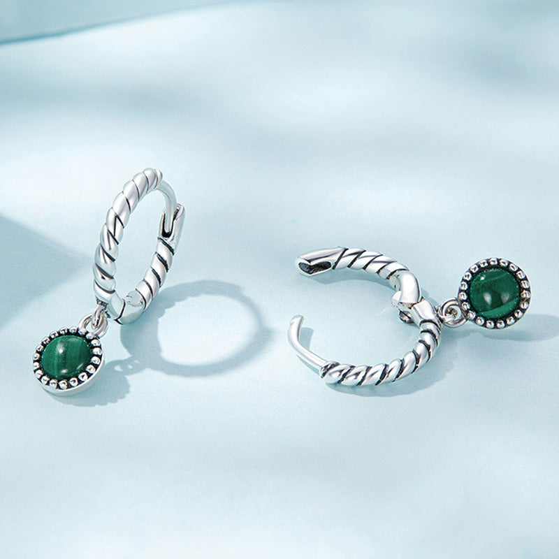 Boucles d'oreilles pendantes anti-anxiété en argent sterling 925 et malachite