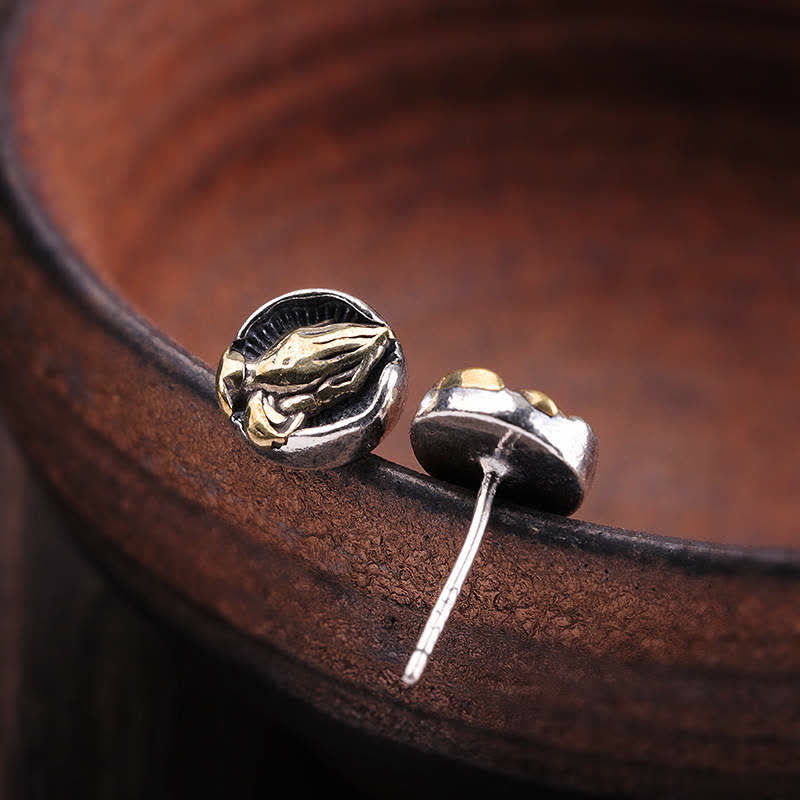 Boucles d'oreilles à tige Namaste en argent sterling 925 pour l'égalité et la protection